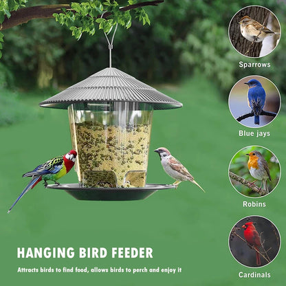 Bird Feeder Automatic Hanging Outdoor Garden Gazebo Wild Bird Feeding Container With Hang Rope House Decor Pet Supplies