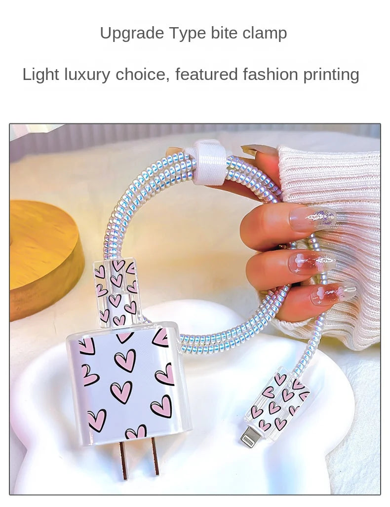 Cute Smile Case For Apple iphone 18W 20W US Charging Head Protective Sleeve Fast Charging Shell Soft Wire Cable Cord Organizers