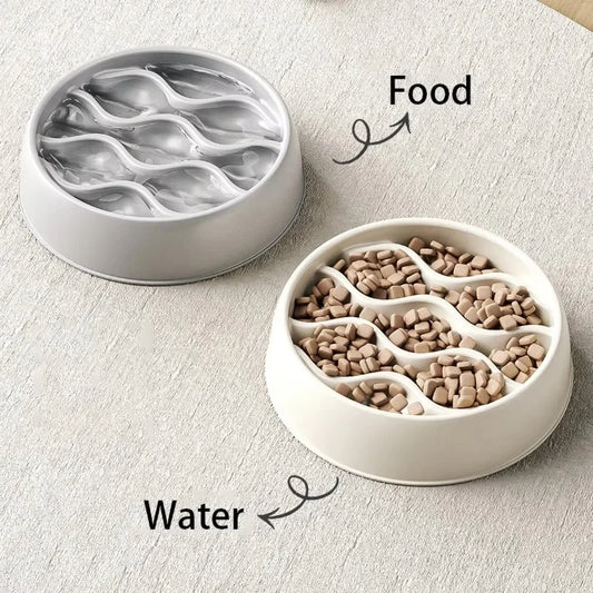 Paw Print Slow Feeder Bowls for Dogs, Cat Non-Spill Pet Food Water Dish, Easy Clean, Digestive Health, Dual-Use Prevents Choking