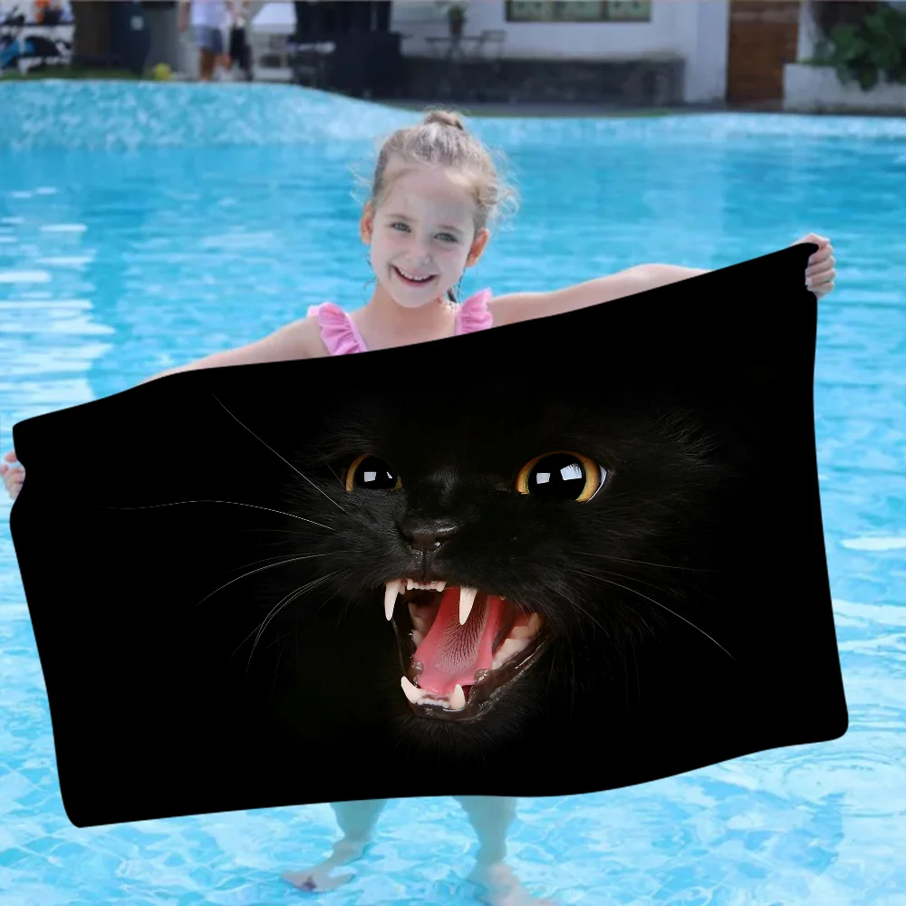Black Cat Cartoon Beach Towel Cute Kawaii Room Decor Bath Girls Children Hand Towels For Bathroom Shower