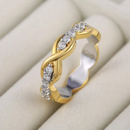 Popular Women's Ring with Sparkling Cubic Zirconia Hollow Heart Leaf Design in Two Tone Hip Hop Rock  Party Girl Jewelry