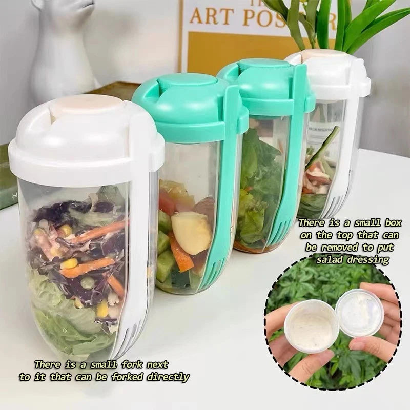 Portable Salad Container Bottled with Fork Mason Cup with Spoon Cap Yogurt Cup Milk Cup for Lunch Salad Breakfast Salad Bowl