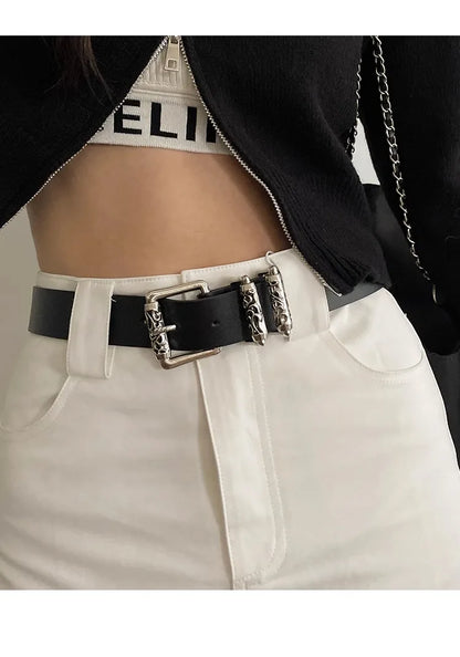 New retro Female Subculture Belt Punk Decorated Jeans Belt Personality Belt White Belt