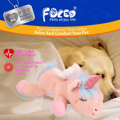 PETFULED Unicorn Heartbeat Dog Toys Plush Toys Comfort Puppy Toys Stress Reducing Sleep Aid Crate Toys, Durable Chew Toys for Do