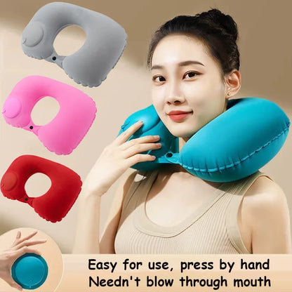Inflatable Travel Neck Pillow U-shaped Cervical Orthopedic Protection Pillow Outdoor Portable Foldable Pillow Travel Essentials