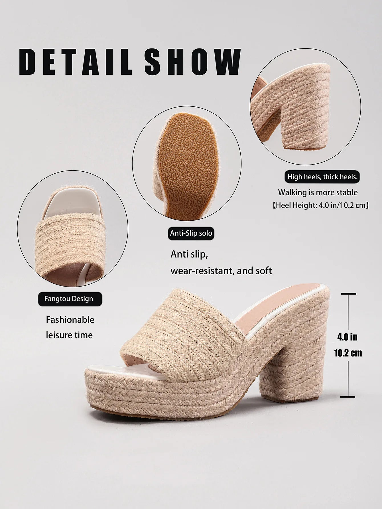 Women's hemp rope platform sandals braided grass summer waterproof high heels European and American style