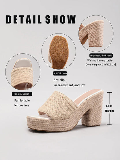 Women's hemp rope platform sandals braided grass summer waterproof high heels European and American style