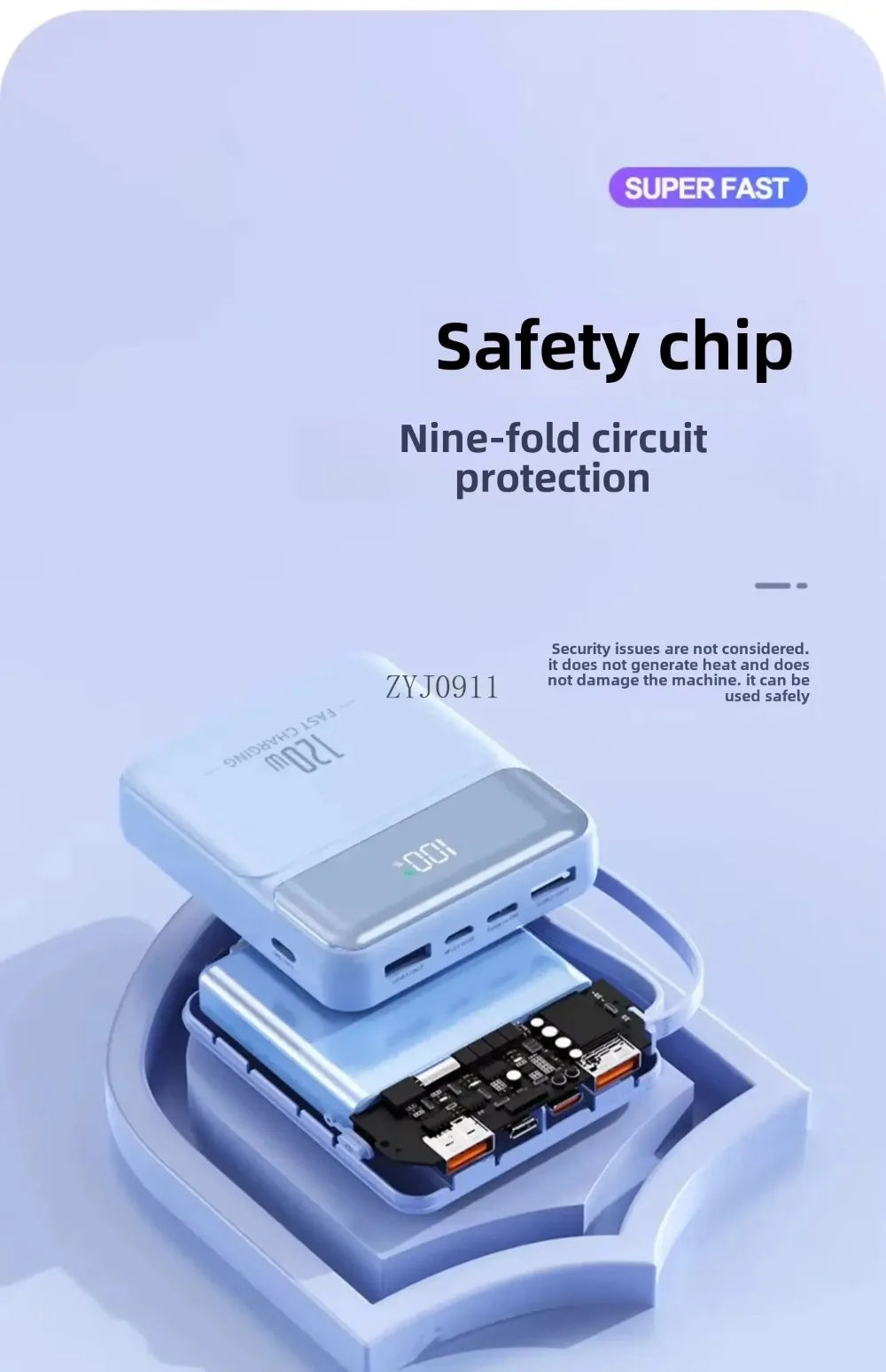 A Brand-new 120W Three-in-one 20,000mah Super Fast Power Bank with Large Capacity, Built-in Cable and Digital Display Powerbank