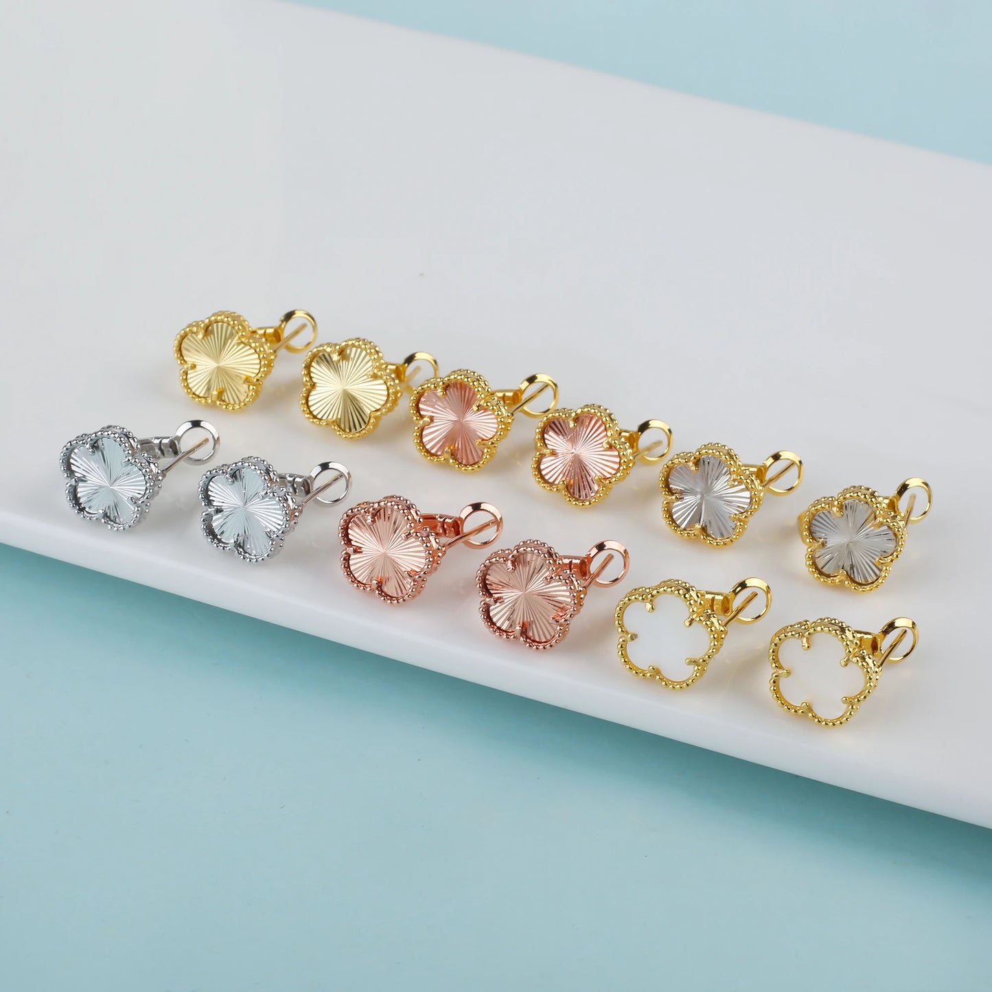 Irregular New Double Sided Natural Stone Shell Plant Five Leaf Flower Jewelry Set Necklace Earrings Women's High Quality Clover