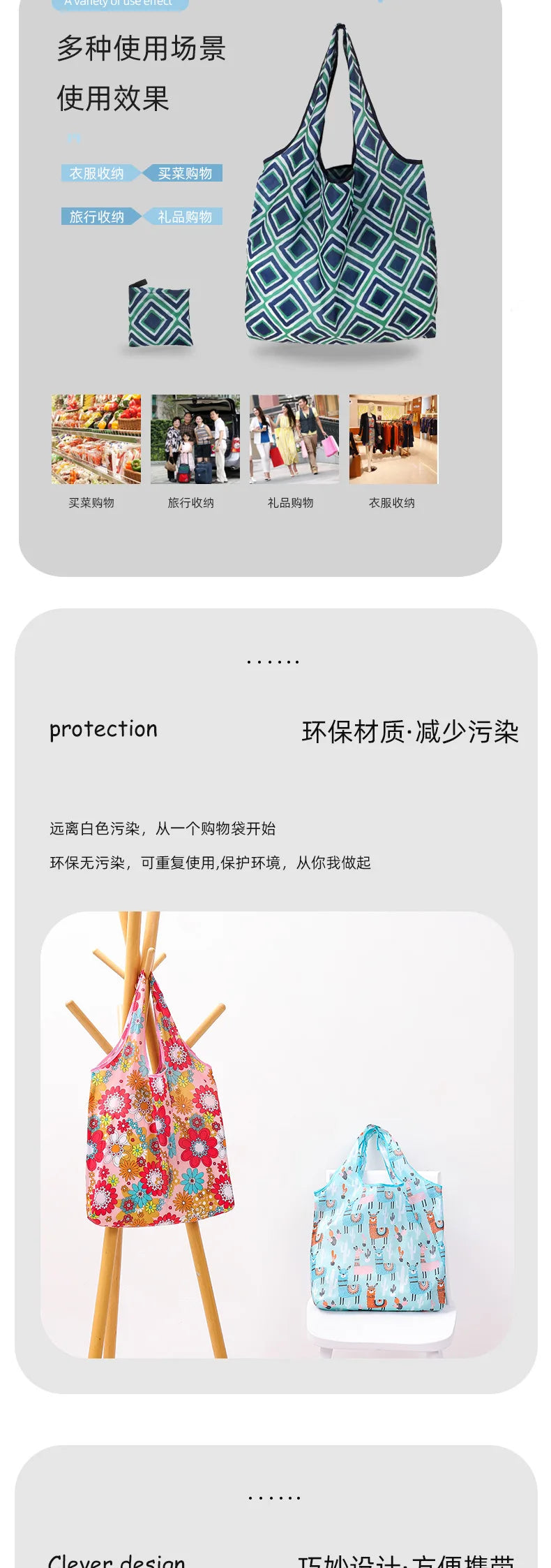 reusable bag Bag Large Foldable Shopping Bag Reusable Grocery Bag Tear-Proof Nylon Bag Suitable For Grocery Recycling Gift