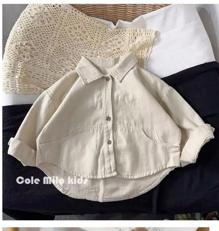 Boys' Shirt Spring and Autumn New Girls' Cotton Long sleeved Shirt Baby Solid Color Top Children's Cardigan