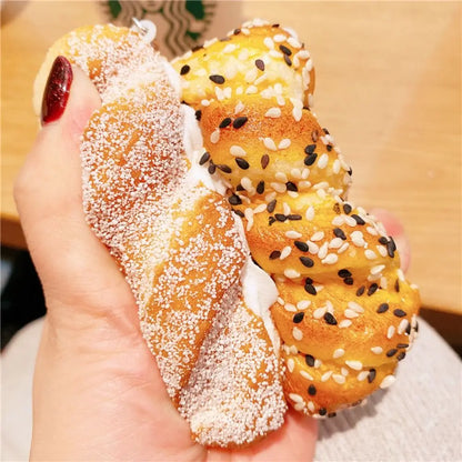 Simulated Bread Keychain Butter Bread Fidget Toys Coconut Bread Keyring Pop It Game Squeeze Butter Bread Model Food Pendant