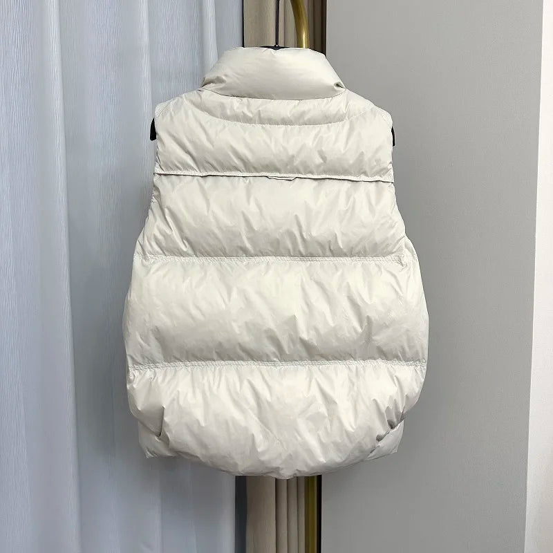 Down Jacket Women Sleeveless 2024 New Down Vest Female Standing Collar Short Coat Loose White Down Jacket Vest Small European