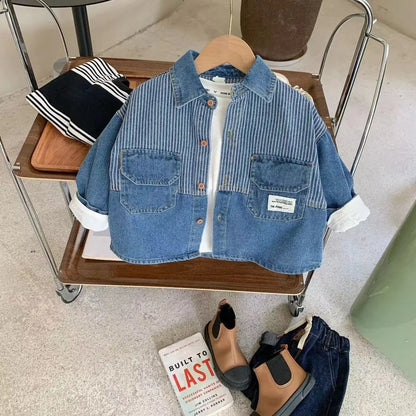 Children's Shirts 2025 Autumn New Boys' Striped Denim Shirt Baby Korean Version Fashionable Tops Jacket
