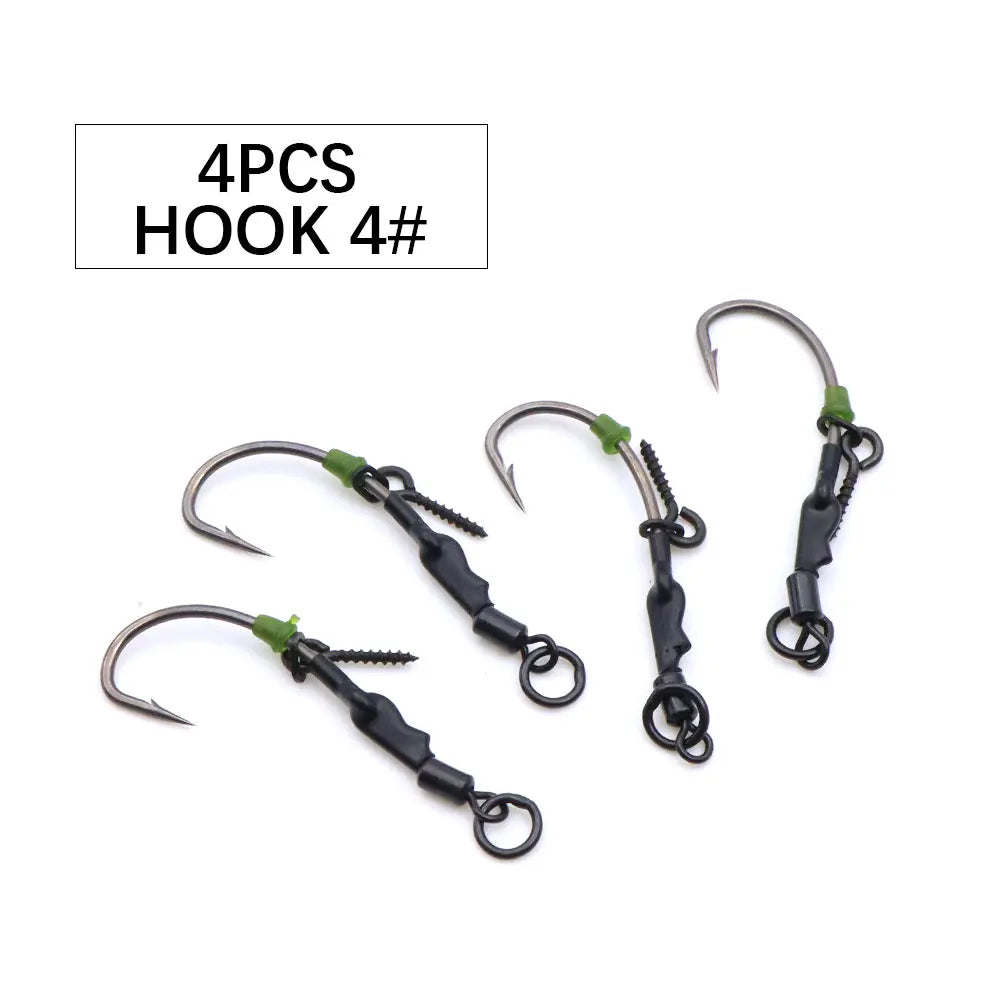4pcs Ronnie Rig Curve Shank Fishing Hook Barbed Hook Pop Up Bait Boilie Screw Fishing Hair Rig Accessories Terminal Tackle