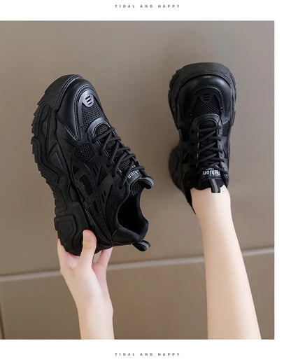 Black Daddy Thick Sole Sneakers Casual Vulcanized Shoes Women High Platform Sneakers Lace Up White Sneakers Women