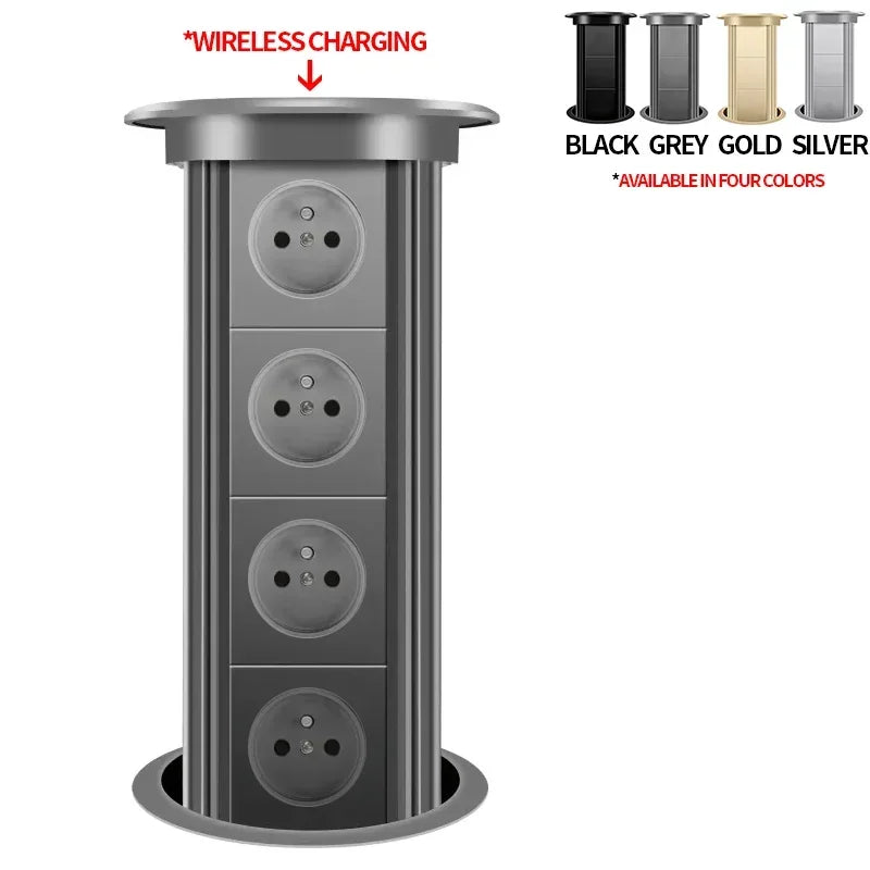Motorized Pop up Tower Socket Wireless Charger Automatic Power Plug Desktop Worktop ,Eu Fr Socket USB Type-C Bluetooth Speaker