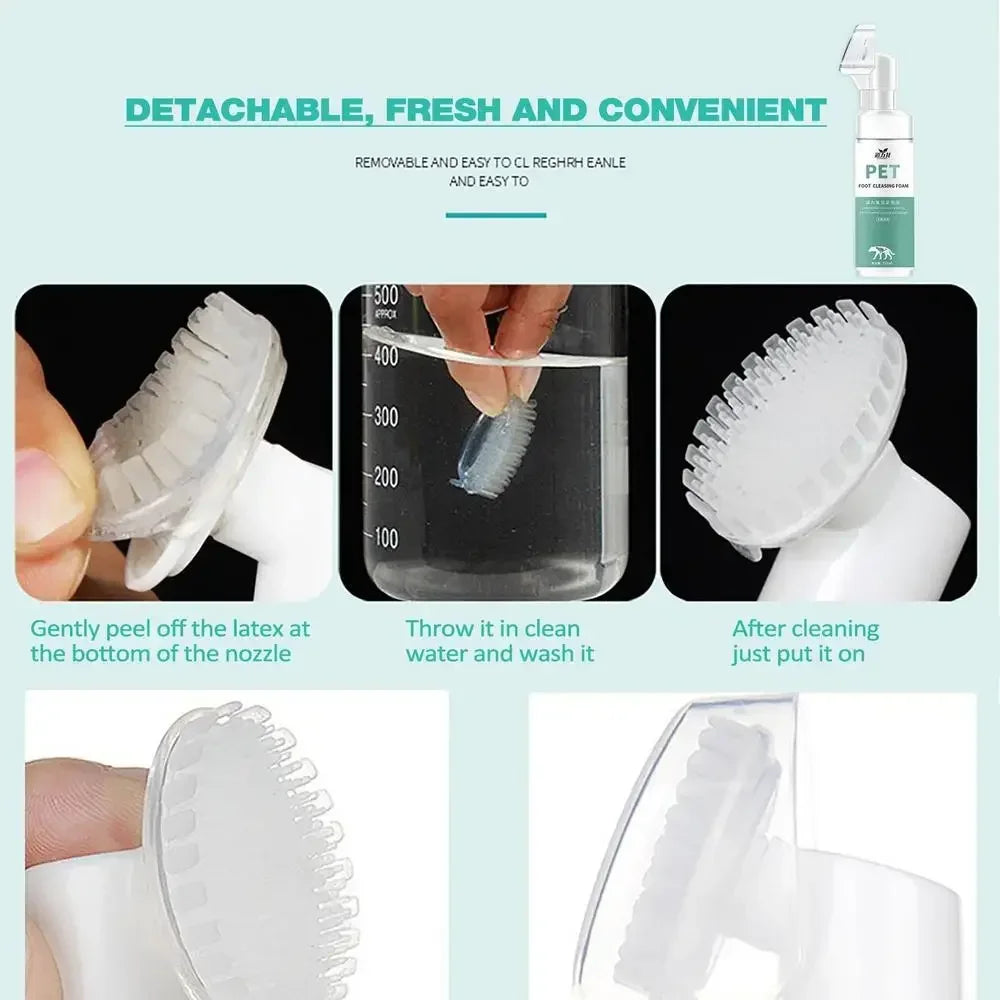 Pet Foot Paw Cleaner 150ml No-Rinse Shampoo With Massaging Brush For Cats Dogs Grooming dog perfume