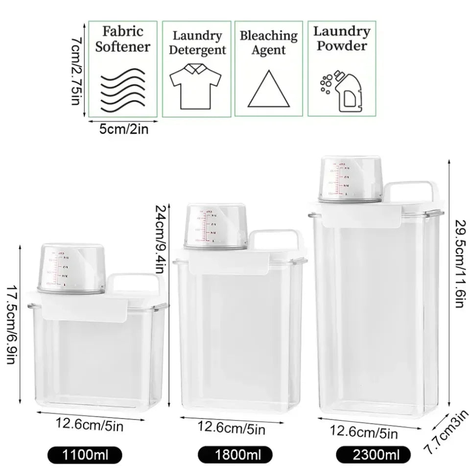 2300ML Laundry Detergent Dispenser with Lids Clear Airtight Detergent Powder Storage Box Container Refillable Bleach Storage Jar