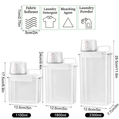 2300ML Laundry Detergent Dispenser with Lids Clear Airtight Detergent Powder Storage Box Container Refillable Bleach Storage Jar