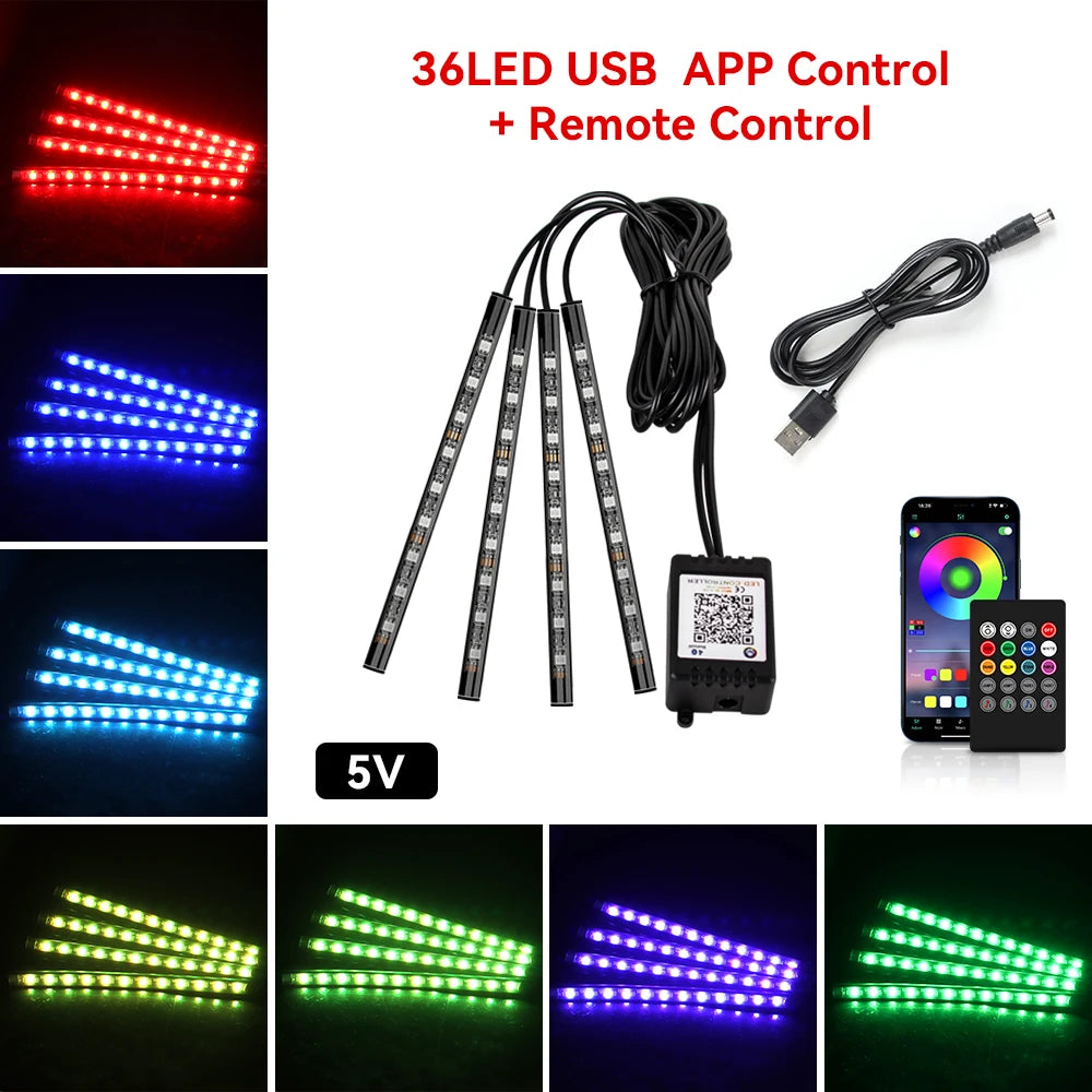 LED Car Interior Decorative Lamp Strips Atmosphere Lamp Cold Light Decorative Dashboard Console Auto RGB Ambient Decorative Lamp