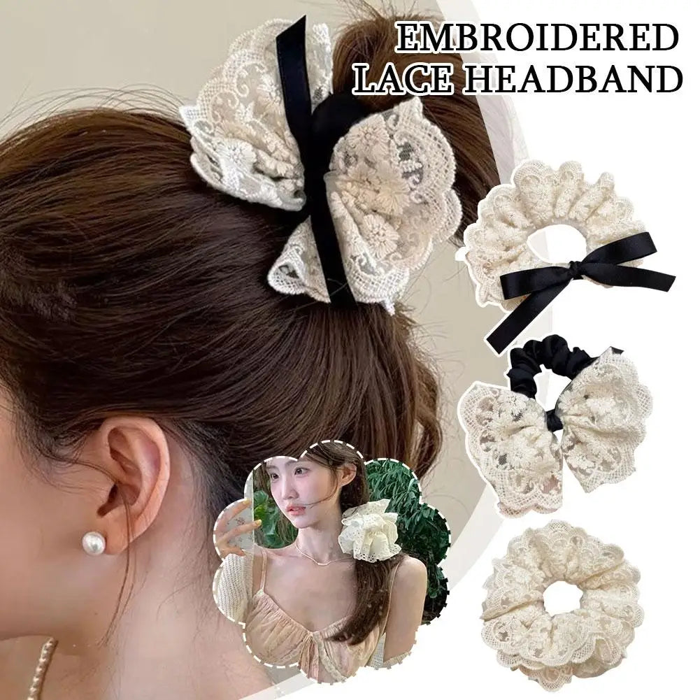 Fashion Lace Scrunchies French Romantic Elastic Hair Bands Girls Solid Ponytail Holder Headwear Hair Rope Women Hair Accessories