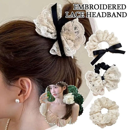 Fashion Lace Scrunchies French Romantic Elastic Hair Bands Girls Solid Ponytail Holder Headwear Hair Rope Women Hair Accessories