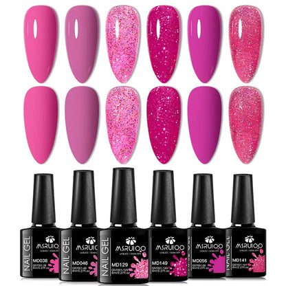 6pc All-season Gel Nail Polish Set Nude Pink Red Glitter Semi Permanent UV Gel Polish Kits All For Manicure Soak Off Vernis