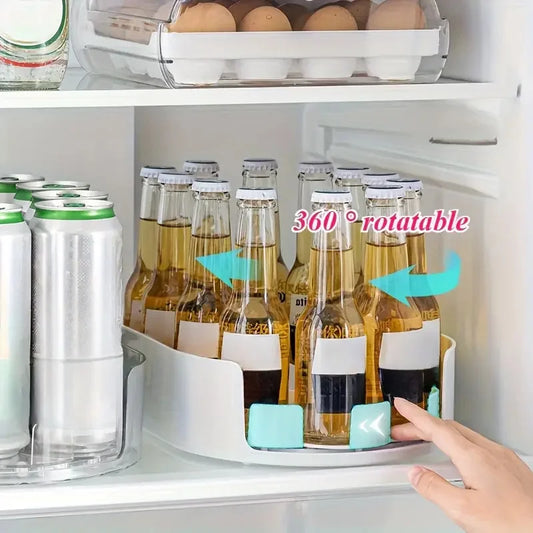 360° Turntable Refrigerator Organizer and Storage Tray for Fridge Rectangular Fridge Organizer Beverage Cans Bins Spice Rack