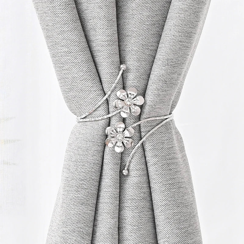 1PC Light Luxury Double Flower Curtain Buckle Gold Silver Curtain Holder Metal Curtain Strap Modern Minimalist Curtain Clip