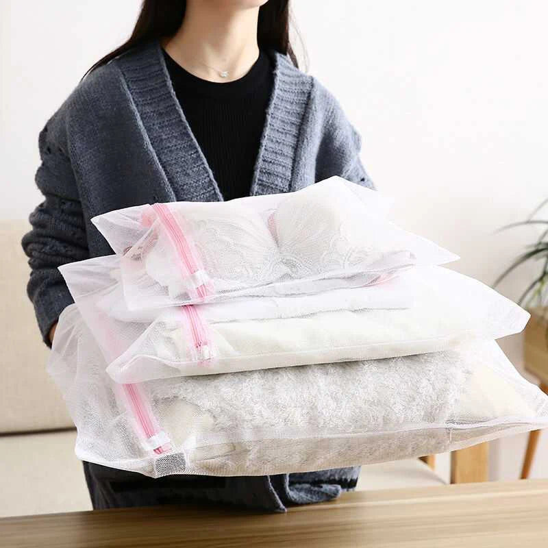 3PCS Pink Grid Laundry Bag for Home Organization - Classification Clothing Care Bag