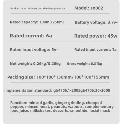 Portable Electric Garlic Chopper 100ml 250ml USB Vegetable Grinder Kitchen Garlic Masher Food Processor Tool