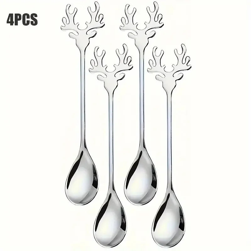 4/8pcsStainless steel elk spoon Home dessert spoon coffee spoon tea spoon Christmas elk design exquisite tableware