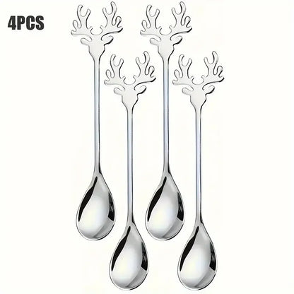4/8pcsStainless steel elk spoon Home dessert spoon coffee spoon tea spoon Christmas elk design exquisite tableware