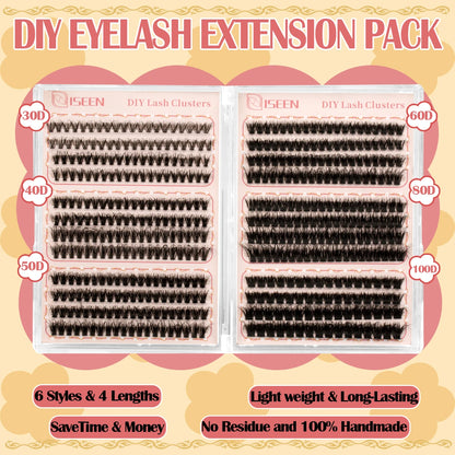 30-100D DIY Lash Extension Kit 480pcs Individual Eyelashes Kit with Lash Bond & Seal,Lash Remover and Lash Tweezers