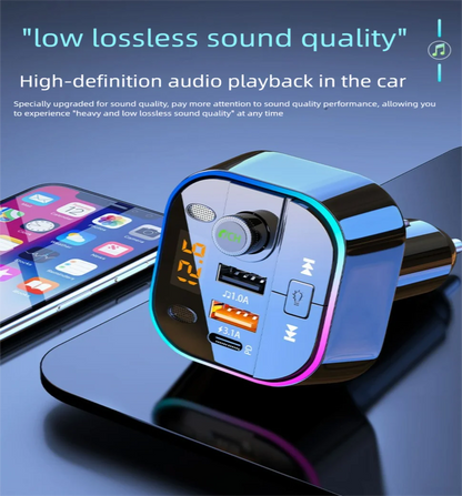 Bluetooth 5.0 Car FM Transmitter Car Bluetooth Receiver Ambient Hands-Free Mp3 Player Dual USB Fast Charger 5.0 Audio Adapter