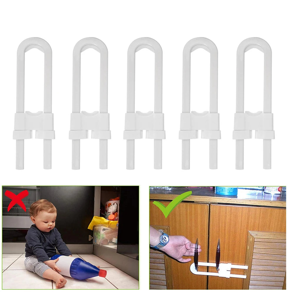 4 Pack Adjustable U Shaped Cabinet Locks Baby Safety No Tools Child Proof Closet Locks Sliding Doors Hardware Mushroom Knob D