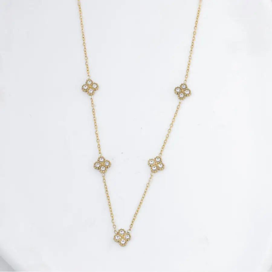 316L Stainless Steel Zircon Splicing Golden Flowers Necklace Earrings Women Girl Set New Trend Non-fading Jewelry Suit