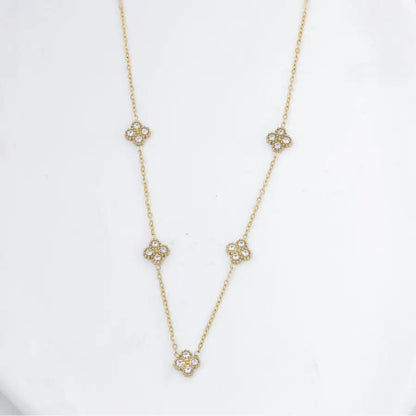 316L Stainless Steel Zircon Splicing Golden Flowers Necklace Earrings Women Girl Set New Trend Non-fading Jewelry Suit