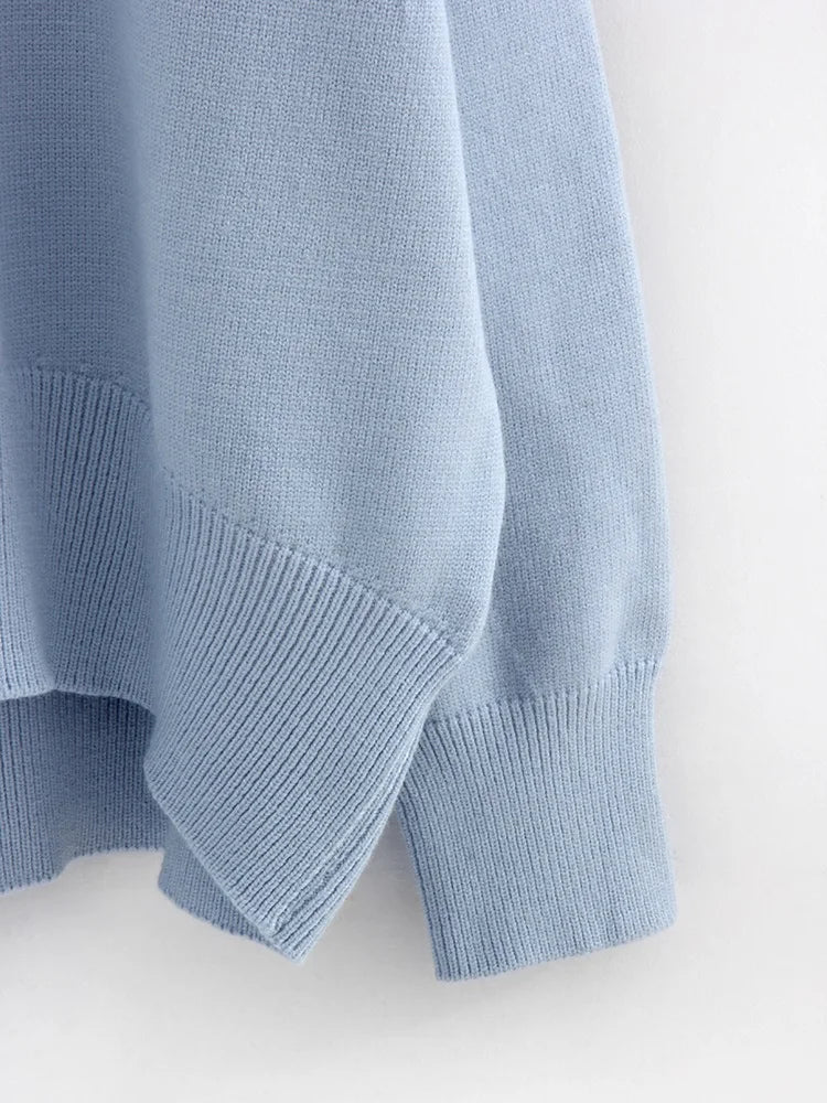 Light Blue Oversized Sweaters For Women 2024 Trend White Loose Sweater Casual Autumn Winter Warm Thick Knit Sweater Women Jumper