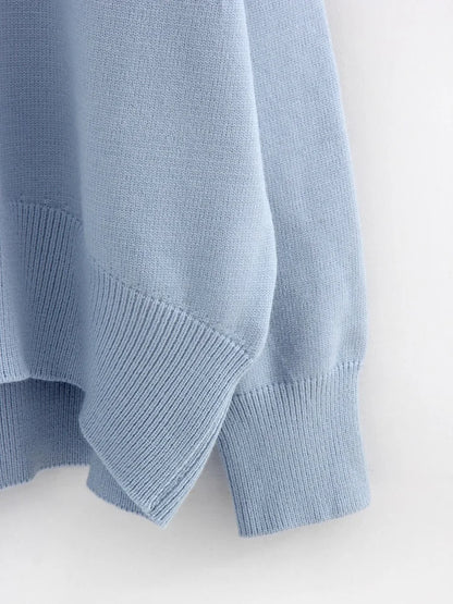 Light Blue Oversized Sweaters For Women 2024 Trend White Loose Sweater Casual Autumn Winter Warm Thick Knit Sweater Women Jumper