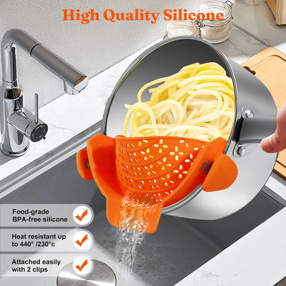 Universal Silicone Clip on Pan Pot Strainer Anti Spill Pasta Pot Strainer Food Grade Fruit Colander for Pasta Fruit Vegetable
