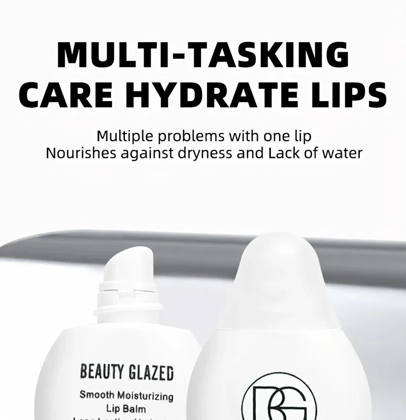 BEAUTY GLAZED Nourishing Lip Balm with Plant Squalane and Amino Acids, Natural Oil-Based, Long-Lasting Moisture Plant Squalane
