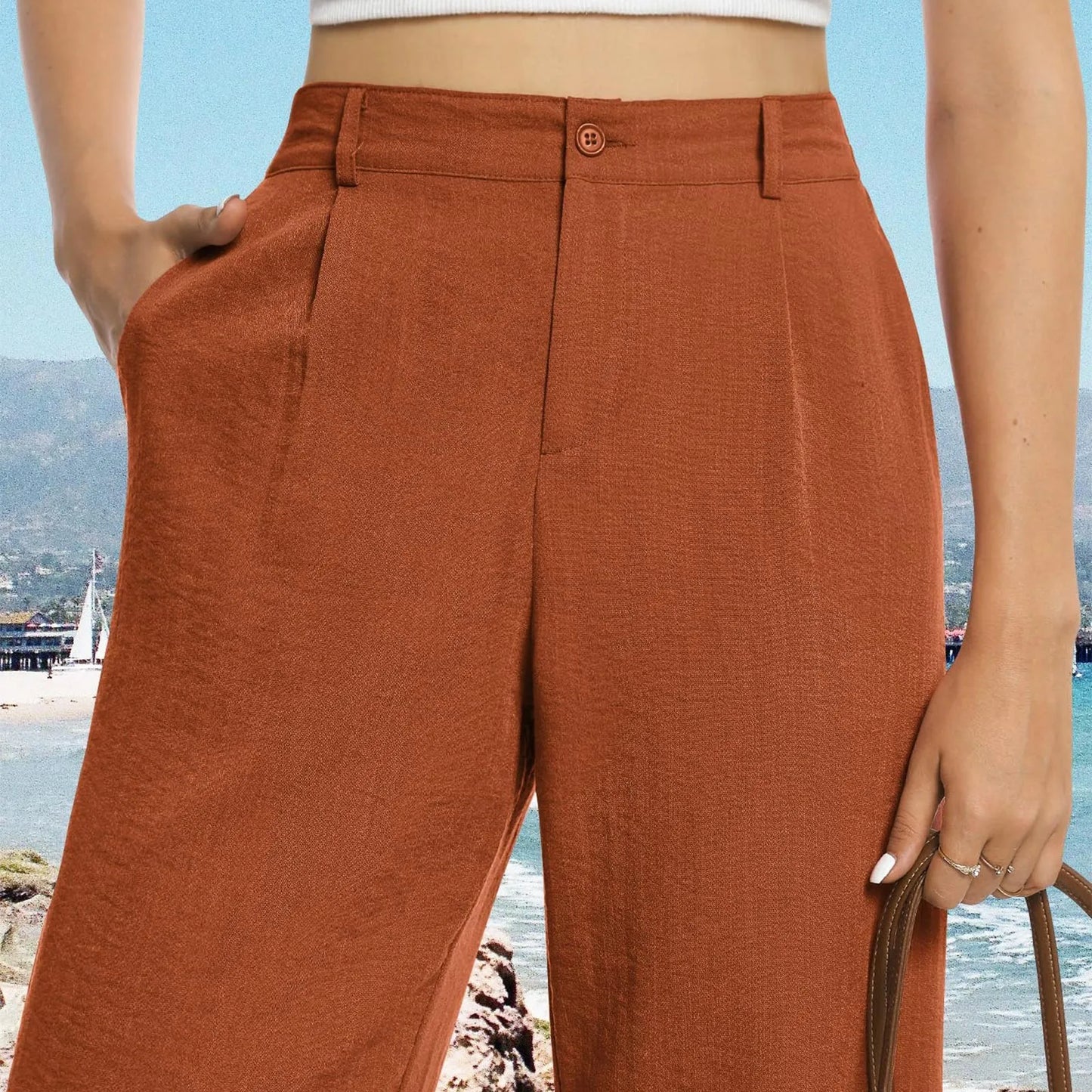 Womens Casual Wide Leg Pants High Waisted Button Down Straight Long Trousers Palazzo Pants Elegant Woman Flared Pants Youthful