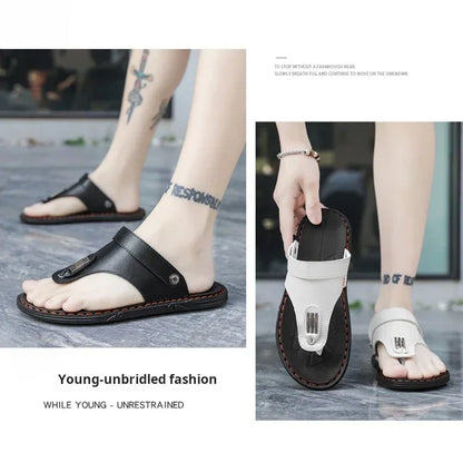 Flip Flops Flat Mens Sandals Summer Shoes Men Slippers Leather Mens Holiday Non-slip Flip Flops Huaraches Para Caballero