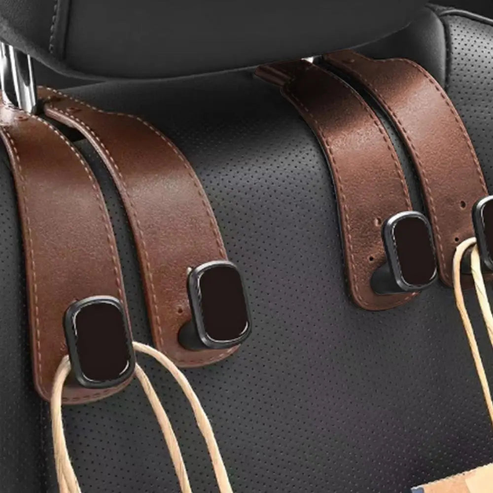 Car Seat Headrest Hooks 2 In 1 Soft Leather Car Seat Back Hook For Purse & Bag Backpack Double Hook Car Seat Hanger Accessories