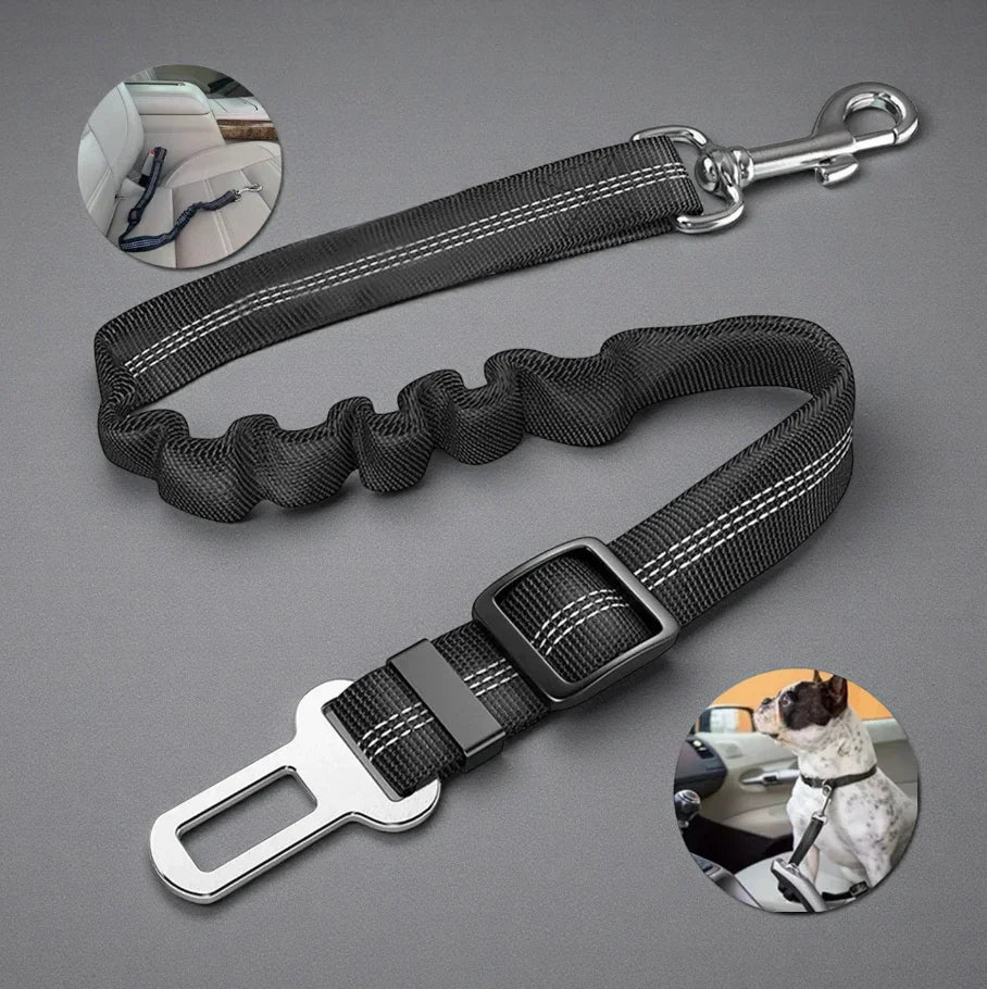 Adjustable Dog Seat Belt - Reflective Nylon Safety Lead for Car Travel, Elastic Puppy Harness for Small/Large Dogs