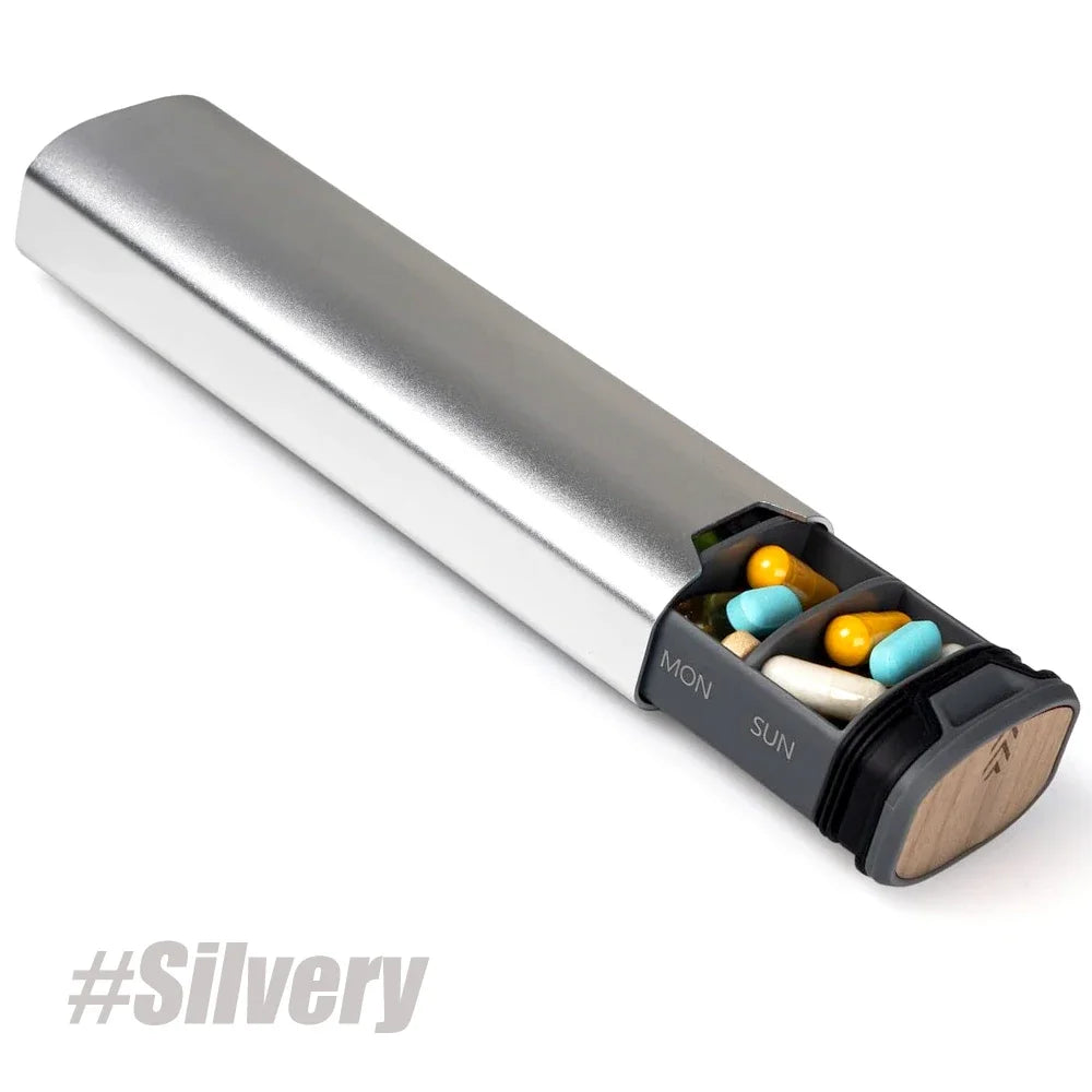 1Pcs 7 Day Weekly Pill Organizer,Premium Stylish Aluminum and Wood Large Capacity Pill Box for Supplements,Vitamins and Medicine