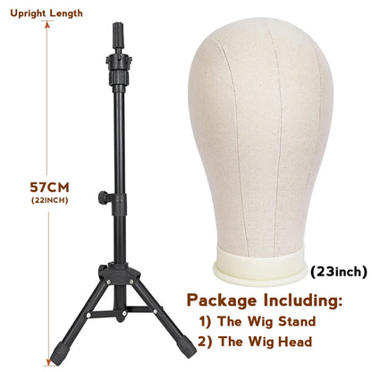 21-23inch Canvas Block Head Mannequin Wig Head Wig Stand Tripod with Head Mannequin Head Wig Display Styling Head With Stand