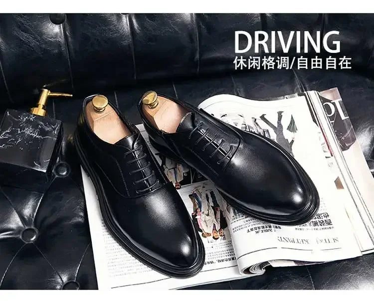 Business Formal Leather Shoes Men's Casual with Suit Low Top Solid Wedding Oxford Shoes Pointed Office Shoes